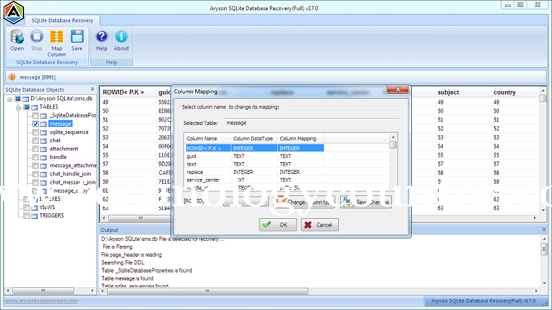 Aryson SQLite Database Recovery Screenshots